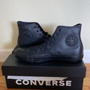 Unisex.Blackout Leather Converse Hightop Shoes.